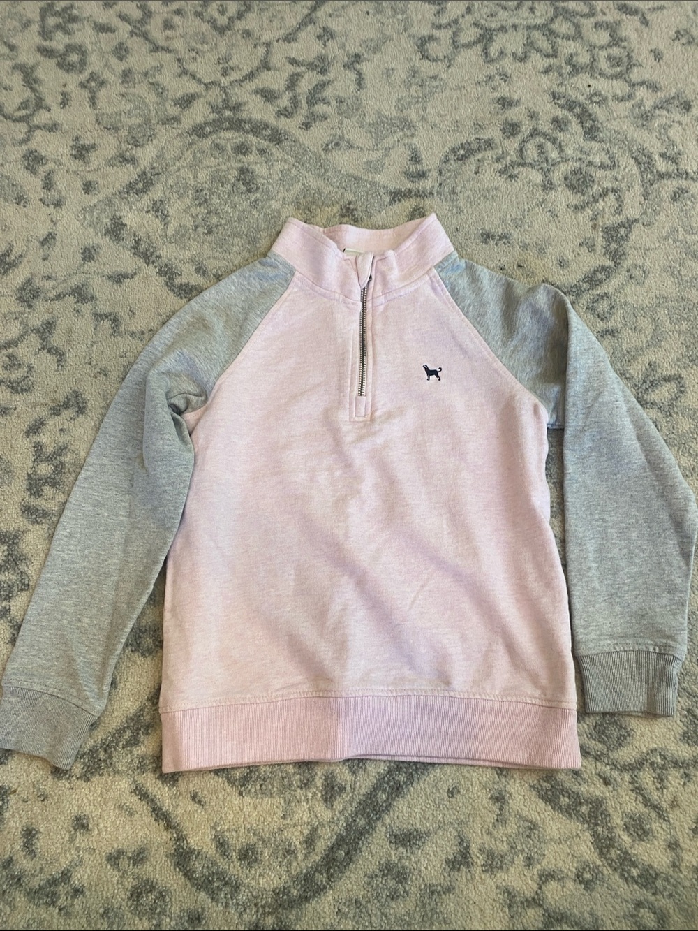 The Black Dog Pink and Gray Quarter-Zip Raglan Sweater